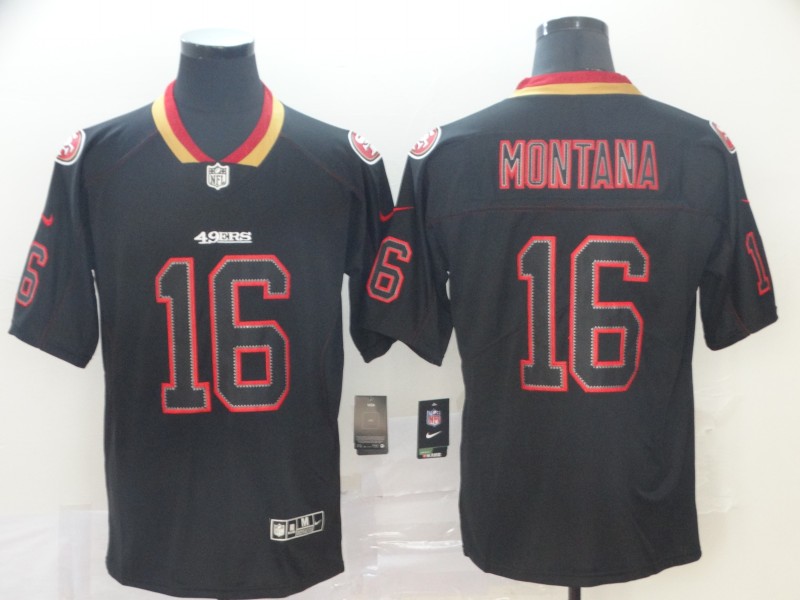Men's San Francisco 49ers #16 Joe Montana NFL Lights Out Black Color Rush Limited Jersey